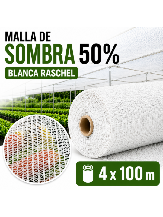Malla de Sombreo Blanca 50% Raschel Rollos Completos