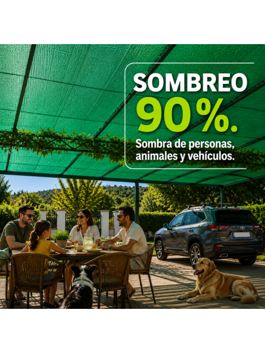 Malla de sombreo 90% confeccionada color verde 8x 8 metros - Mallas y Plásticos