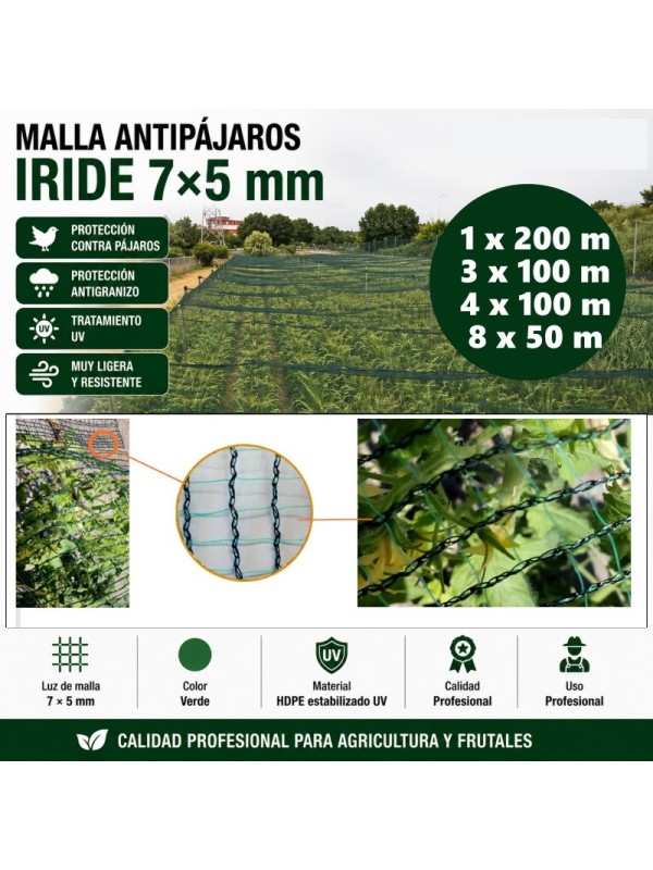 ANTIPAJAROS ANTIGRANIZO.IRIDE LUZ MALLA 7X5 MM